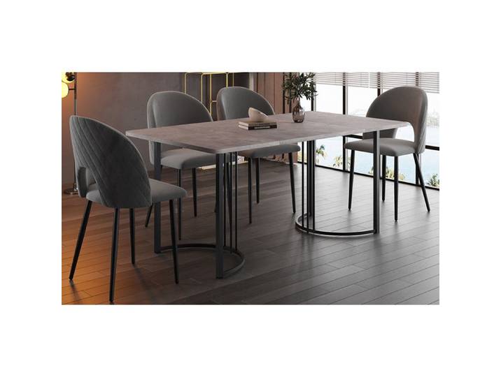Ensemble Repas 5 Pieces Gris Noir Table Chaises Modernes FloraGrace Pour Cuisine Pieds Reglables 140x80x75cm