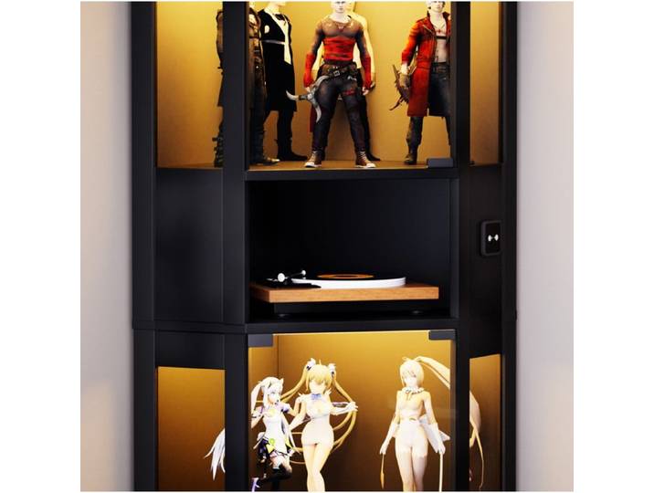 Vitrine Verre 5 Niveaux Noire Meuble Vitrine LED FloraGrace Pour Salon Ou Bureau Capteur Et Ouverture Pression 57x40x165cm