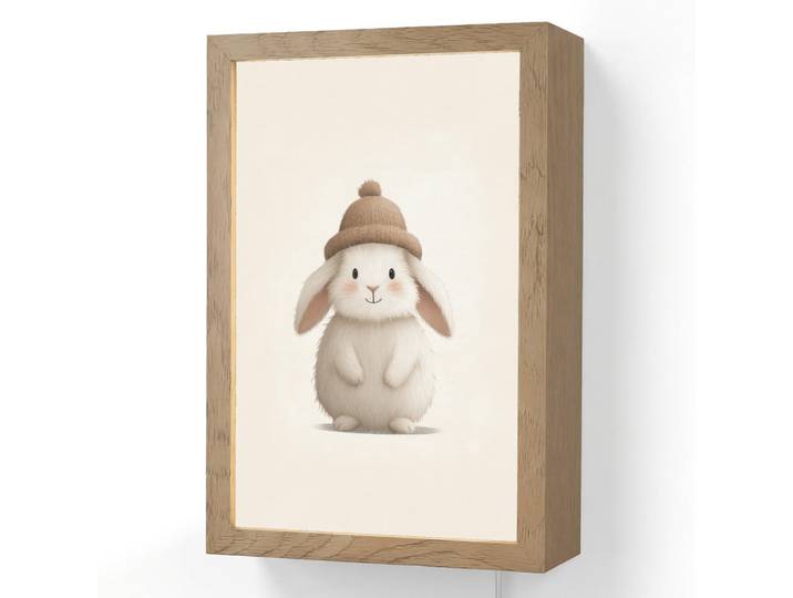 OnlyWow Wandleuchte - Kaninchen - Hut - Ohren - Beige - 20x30 cm, Creme, Holzwerkstoff, Rechteckig, LED integriert, 20x30x8 cm, Lampen & Leuchten, Innenbeleuchtung, Wandlampe