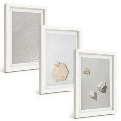 BILDER SET 3er Set - 20x30 cm Weißer Rahmen - Leichte Boho-Sandtexturen