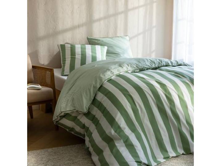 Terre de Nuit - Parure de lit 240x220 Coton Rayure Vert Nova - Vert - Rayure - 57 Fils/cm² - Base Droite