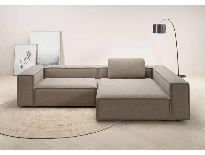 Ecksofa HOME AFFAIRE Watertown, moderne XXL L-Form, 306 cm breit, Japandi Design , grau (taupe), B:306cm H:68cm T:191cm, 100% Polyester, Sofas, Ecksofa, Komfortabel mit tiefer Sitzfläche – ideal für grosse Wohnräume
