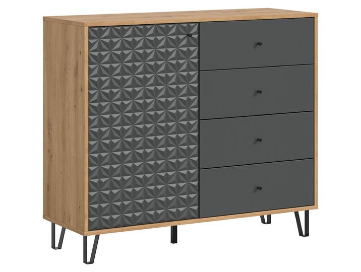 Prisma buffet 4 tiroirs\, 1 porte chêneReproduction\, gris mat.