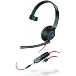 HP Poly Blackwire 5210 + 3.5mm Plug + USB-C/A Adapter (Kabelgebunden, USB-C, Microsoft Teams), Office Headset, Schwarz