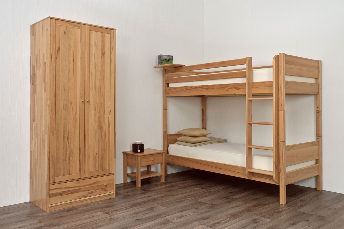 Kinder-Stockbett Castello 90 x 200 cm Fichte Weiß lackiert mit Leiter