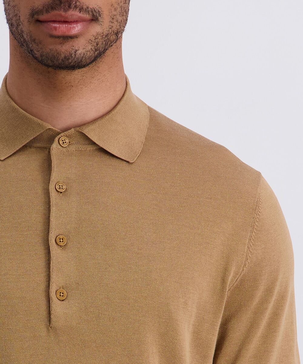 Poloshirt PIERRE CARDIN "Strick Polo kurzarm", Herren, Gr. M, beige (otter), Strick, Obermaterial: 100% Baumwolle, unifarben, regular fit normal, ohne Ausschnitt, Rippbündchen, Shirts Poloshirt, mit Rippbündchen otter M