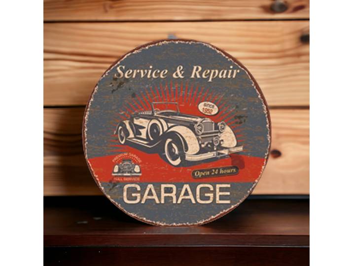 Plaque publicitaire de style Ronde avec l'inscription Service & Repar - Garage
