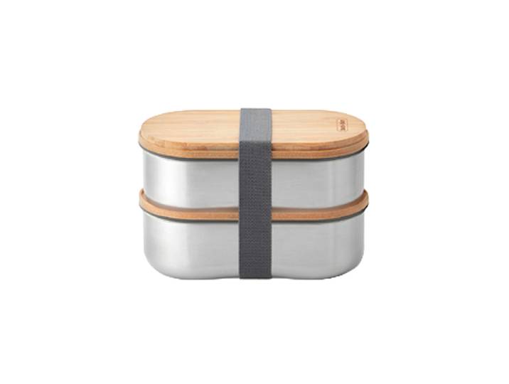 Premium Bentobox „Sinsy“ aus Edelstahl, 2 x 500 ml Silber, Natural black+blum