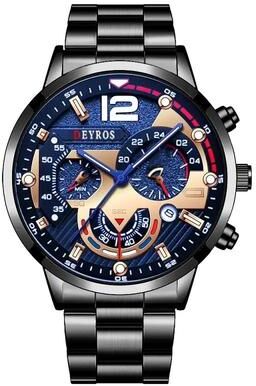 Uplifted Goods Classic Stainless Steel Quartz Wristwatch black Blue A