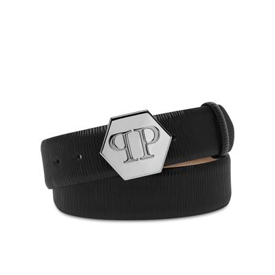 Ledergürtel PHILIPP PLEIN "Hexagon", Damen, Gr. 70, schwarz (02, schwarz), Gürtel Ledergürtel