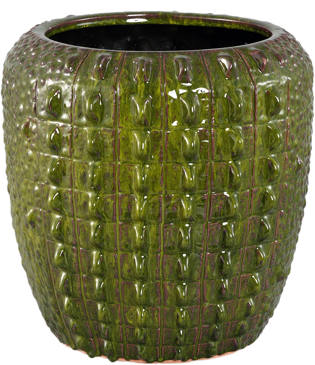 PTMD Crocco ronde keramische bloempot met krokodillenpatroon, donkergroen