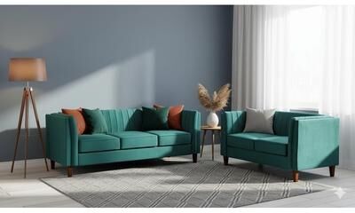 US Pride Furniture Container Furniture Line Tufted Square Design 2 Pieces Livingroom Sets, Loveseat and Sofa
