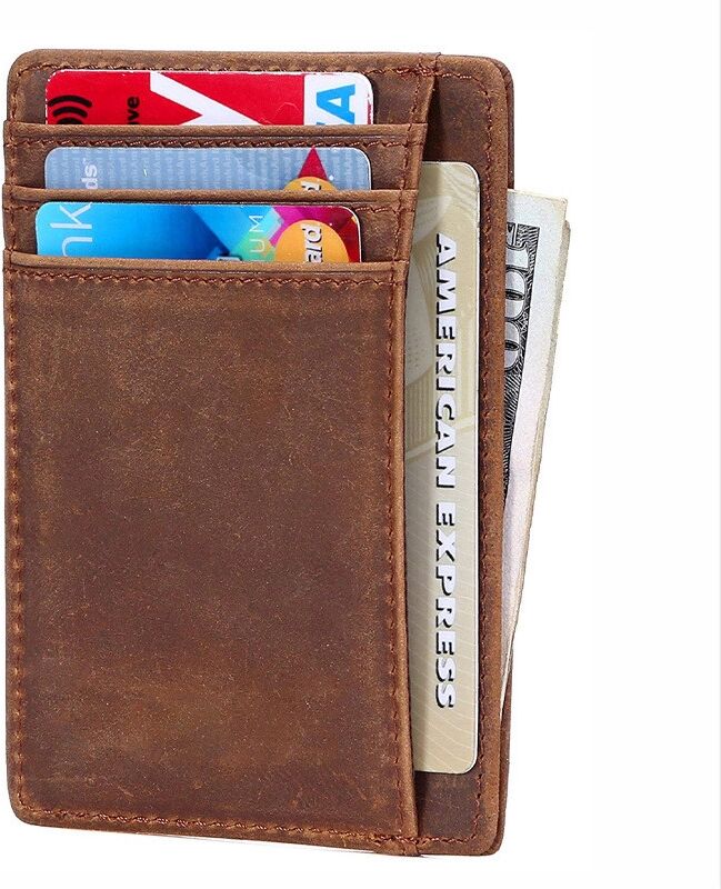 INF Kartenetui mit RFID-Schutz. Echtes Leder Braun
