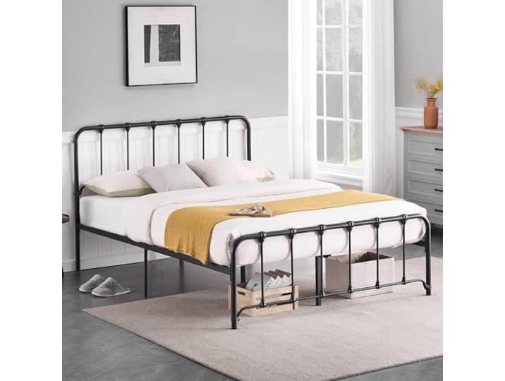 LUNSY 140x200 Vintage Bettrahmen Metallbettgestell mit Lattenrost, Stabiles Jugendbett/Gästebett, Großer Stauraum,Ideal für kleine Räume Metallbett,Schwarz