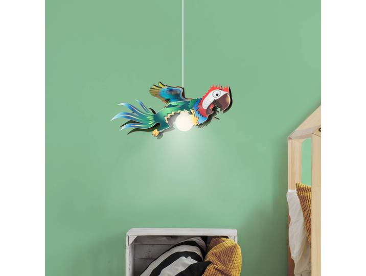 Elobra Hängelampe Papagei, dimmbar, für Kinderzimmer, Holz, Pendelleuchte