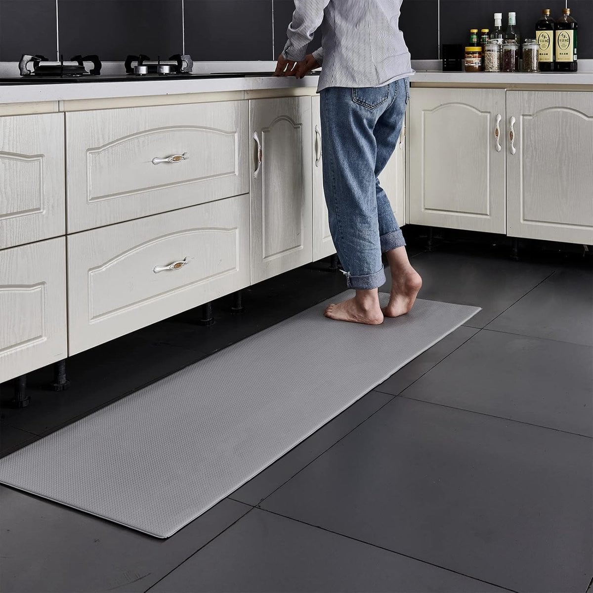 Famanu Keukentapijt met geometrisch ontwerp, waterdicht en antislip, grijs/polypropyleen