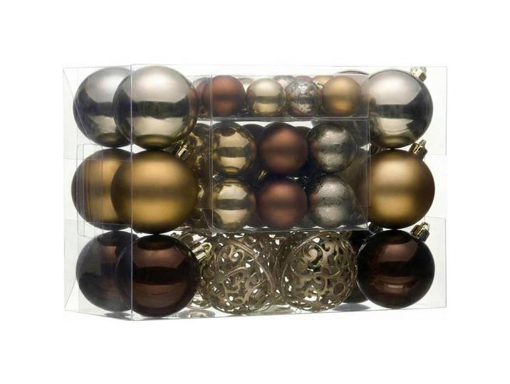 Weihnachtskugeln 50-teiliges Set Bronze, Bronzefarben, Kunststoff, 8x8x8 cm, Dekoration, Weihnachtsdekoration, Christbaumschmuck, Christbaumkugeln