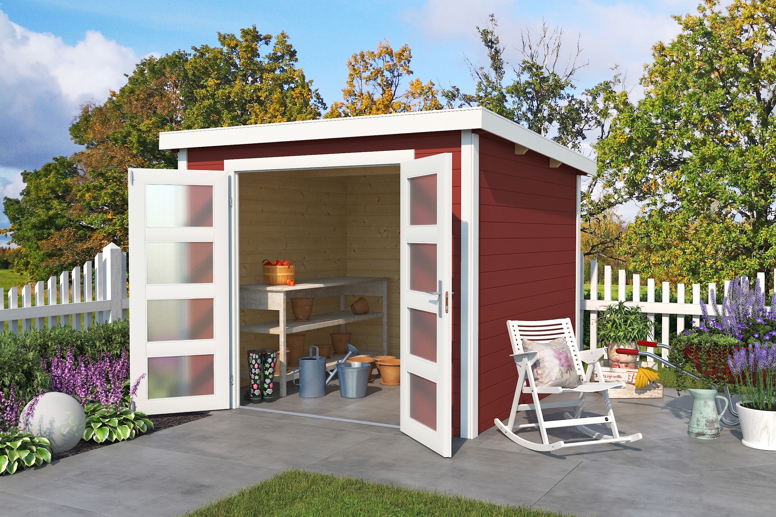 Gartenhaus LASITA MAJA "Zambezi 4", rot (schwedenrot), ohne Fußboden, ohne Dacheindeckung, Massivholz, Gartenhäuser, Gartenhaus, Blockbohlenhaus 28mm