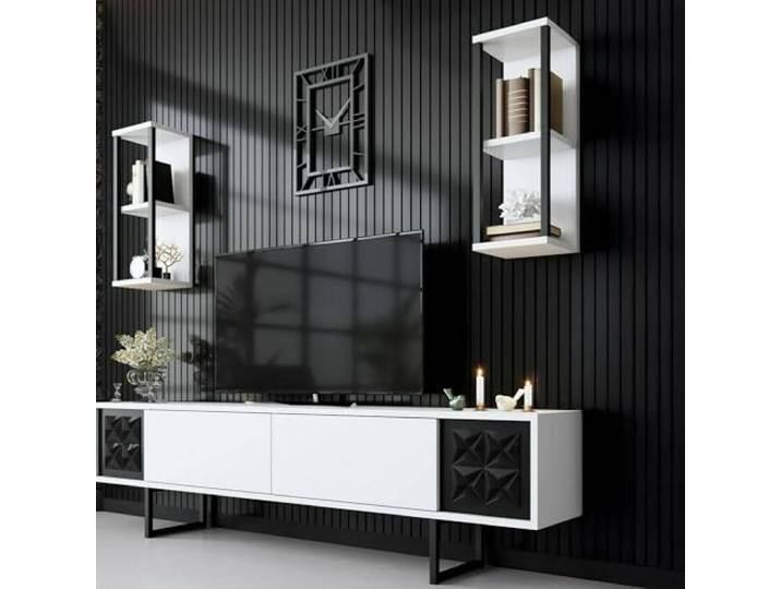 Dmora TV-Schrank Kaus 180x30x48 cm Weiß 5 Regale, Modulierbar