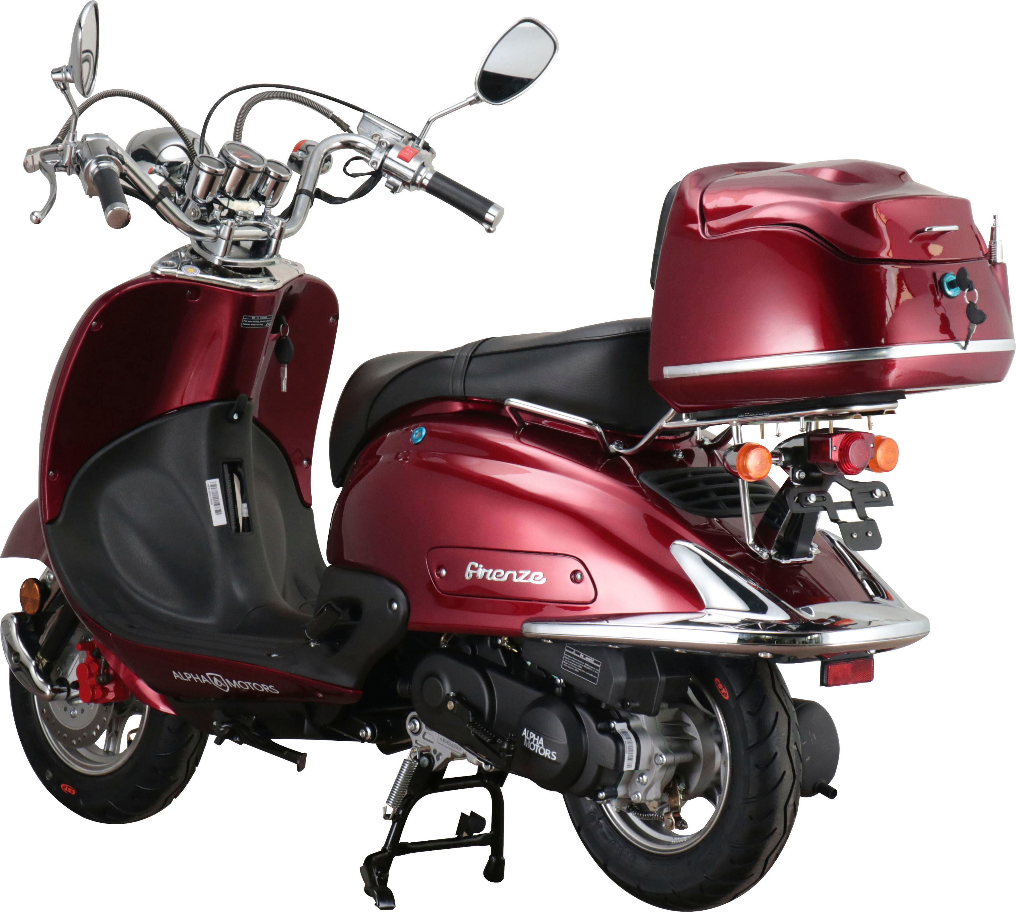 Motorroller ALPHA MOTORS "Retro Firenze", rot (weinrot, schwarz), Motorroller, 25 km/h, mit Lenkerschloss, im Retro-Look, B:85cm H:108,5cm L:189cm