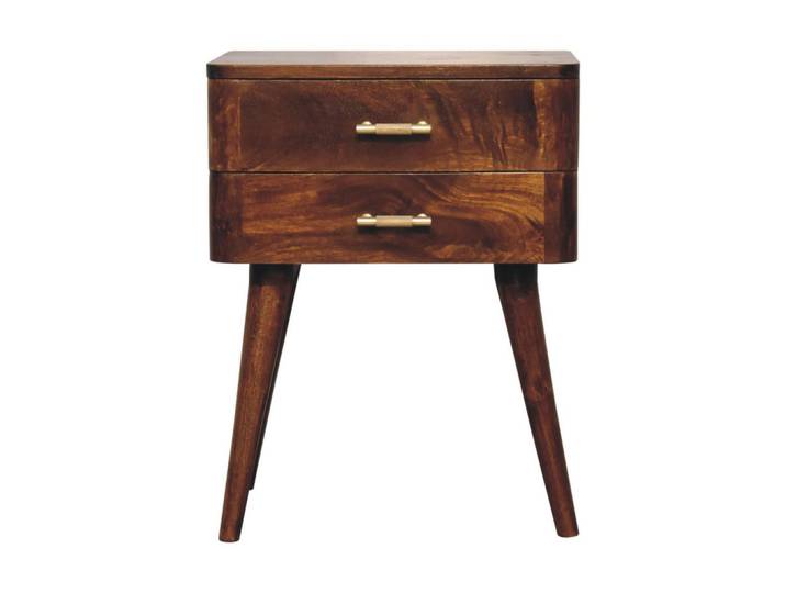Artisan Furniture Nachttisch T-Bar, 2 Schubladen, Nordischer Stil, braun, Braun, Mangoholz, Echtholz,Mangoholz, Holz Optik, Rechteckig,Rechteckig, Haarnadel, 45x58x35 cm, Schlafzimmer, Nachttische