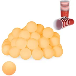 Relaxdays Beer Pong Bälle, 48 Stück, Tischtennisbälle aus Kunststoff, ohne Aufdruck, Ping Pong Bälle 38 mm Ø, orange