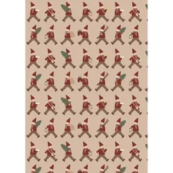 IB Laursen Geschenkpapier-Rolle Wichtelmarsch Stillenat Beige-Rot 5 m, Beige-Rot - 52,5 x 500 cm