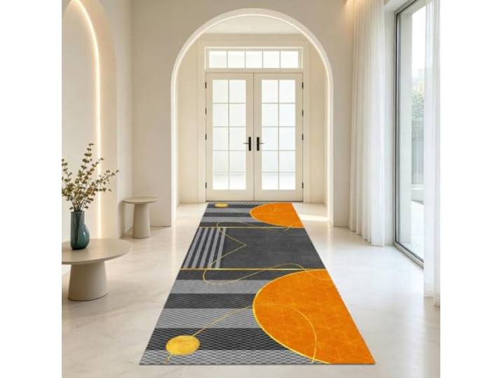 Schmaler Läuferteppich für Flur, Nachttisch, Wohnzimmerteppich-Läufermatte Grau Orange 1m/1,5m/2m/3m/3,5m/4m/5m/6m langer Teppich für Flur, Küchenboden, rutschfeste Matte(100×600cm)