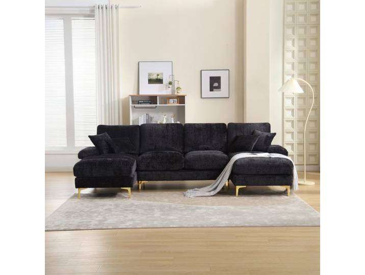 Canapé sectionnel en U - U-Forme Grand Moderne - Chenille - 4 places - Deux positions allongées