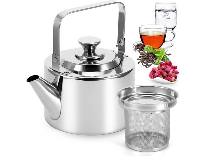 FELIXLEO Teekanne 1.5l Teekanne Edelstahl Wasserkessel Induktion Mit Sieb Camping, (3-St)