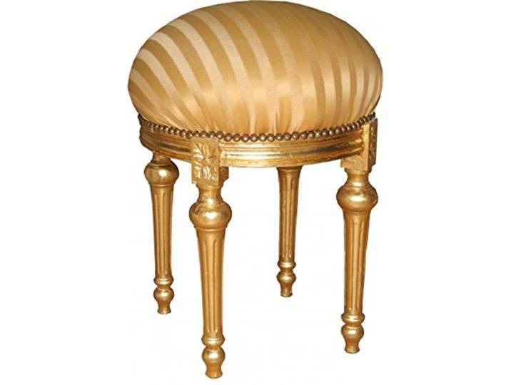 Casa Padrino Barock Sitzhocker - Rundhocker Gold Creme Streifen/Gold - Barock Hocker Möbel