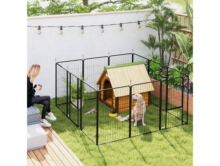 PawHut Parc Chien 12 Panneaux Pliable Acier Noir 68x100