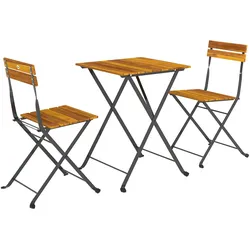 BISTROTISCH-MIT-2-STÜHLEN 3er Set Akazienholz Stahl Teak
