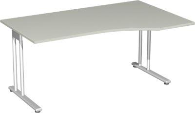 Schreibtisch mit Ansatz PALENQUE, C-Fuß, Freiform, Ansatz rechts, B 1800 x T 800/1000 x H 720 mm, lichtgrau