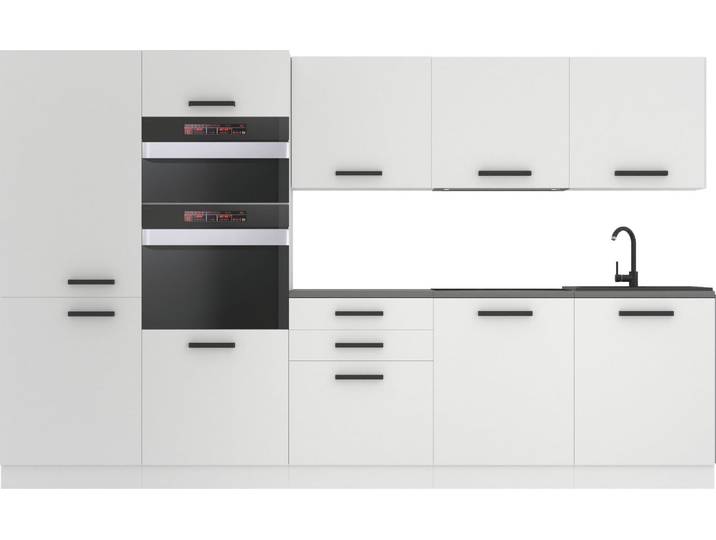 Belini Cuisine bloc Grace - Meubles de cuisine 300 cm Cuisine équipée sans appareils électroménagers avec placards et armoires basses\, sans plans de travail\, blanc mat