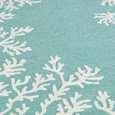 Trans Ocean Import Co Inc Coral Border Round Rug, 5' Round, Aqua