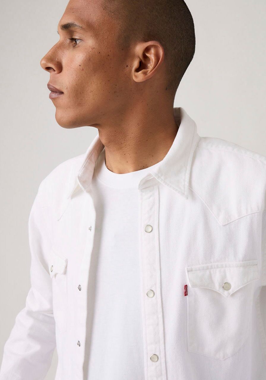 Jeanshemd LEVI'S "LE BARSTOW WESTERN STAND", Herren, Gr. S, N-Gr, weiss (cloudy skys), Web, Obermaterial: 100% Baumwolle, normal, Hemden Jeanshemd, mit Brusttaschen cloudy skys S, N-Gr