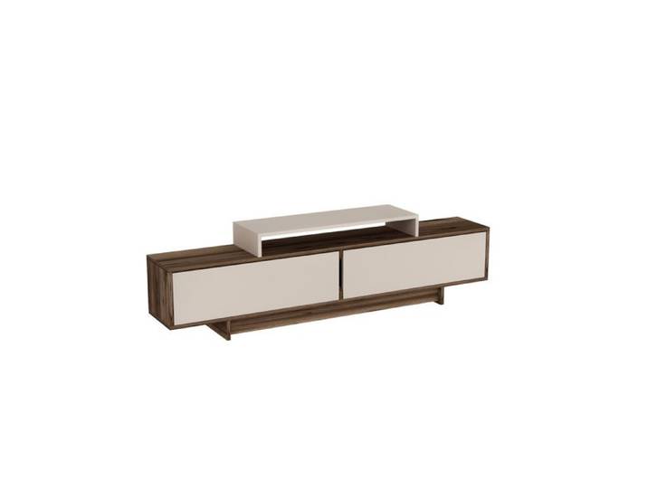 Toilinux - Meuble TV 2 portes basculantes et 1 niche NOELINE - Beige