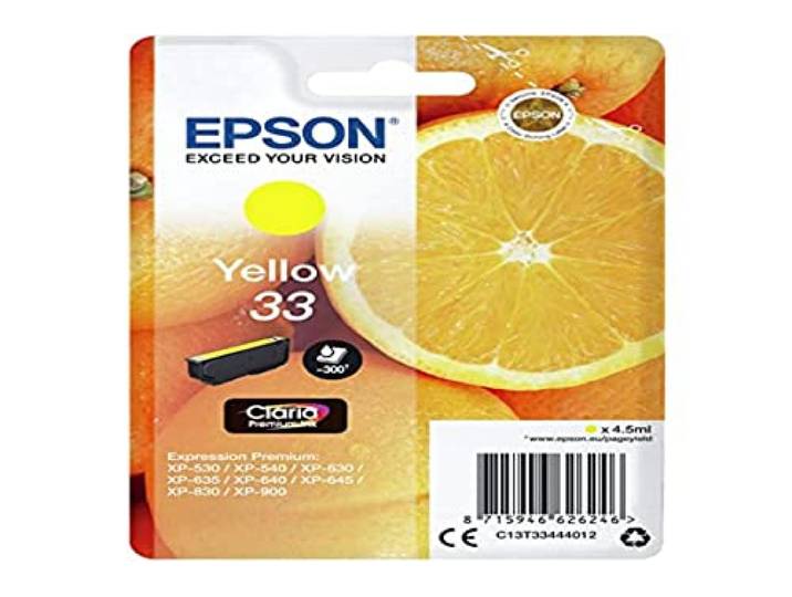 Epson 33 Orange Jaune\, Cartouche d'encre d'origine\, XP-530\, XP-540\, XP-630\, XP-635\, XP-640\, XP-645\, XP-830\, XP-900\, XP-7100