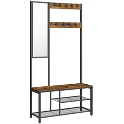 VASAGLE Garderobenbank mit Haken und Schuhrost braun, schwarz 98/36/185 cm braun, 98x185x36 cm