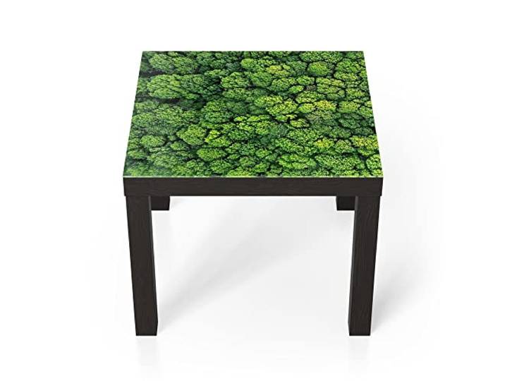 DEQORI Glastisch schwarz klein 55x55 cm Motiv Baumkronen von oben ausgefallener Beistelltisch aus Glas Hochglanz Couchtisch fürs Wohnzimmer moderner Couch Tisch mit Design