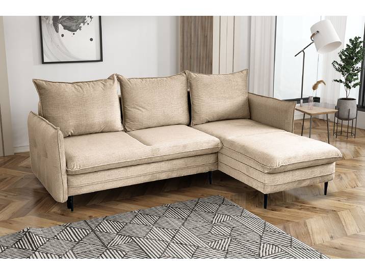 Ecksofa Fulis mit Schlaffunktion Beige Microfaser Vala 235 x 100 x 170cm Longchair beidseitig montierbar Modern
