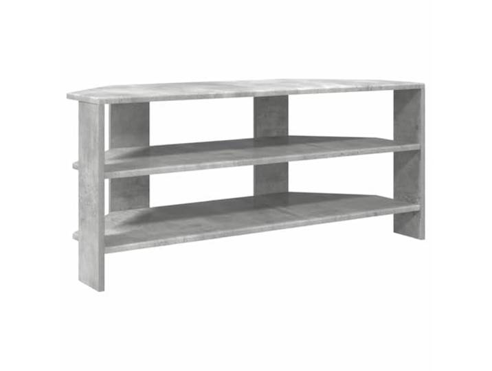 LKJephalotrope Eck TV Schrank Beton Grau 102x40,5x45 cm Fernsehtisch Platzsparende Ecklösung fürs Wohnzimmer mit 2 offenen Fächern für Receiver und Konsolen in mattem Beton-Grau Finish.