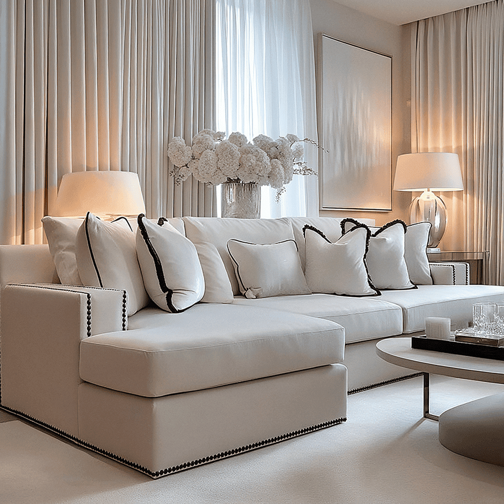 Mayfair Cream Velvet Sofa Collection, With Black Studs, 3 Seater Footstool
