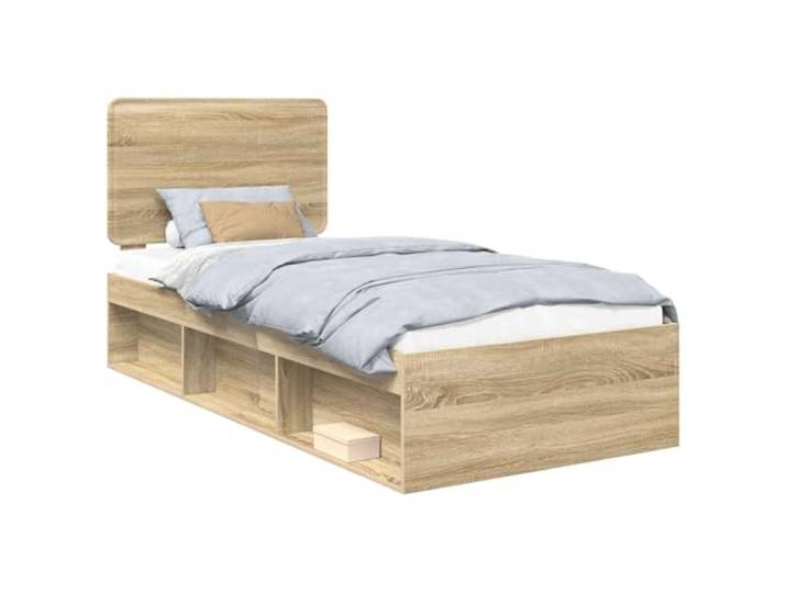 HMDNGOUT Moderner Bettrahmen 75x190 cm mit Kopfteil aus massivem Kiefernholz, stabiles Bettgestell aus Holzwerkstoff, pflegeleicht und einfacher Aufbau