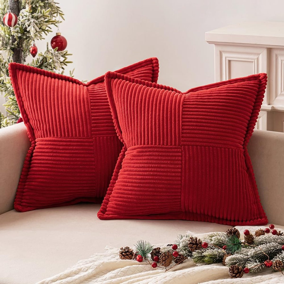 Merkloos Kerst Corduroy Kussenhoezen Set van 2 - Decoratief voor Winter