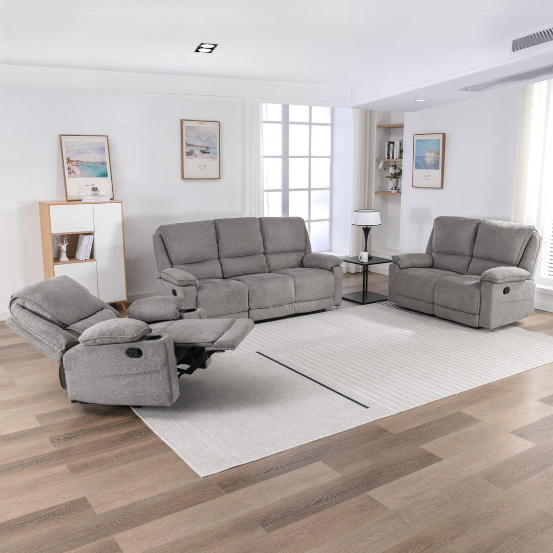 Latitude Run Latch Recliner 1,2 and 3 Seater Sofa Set Grey 3