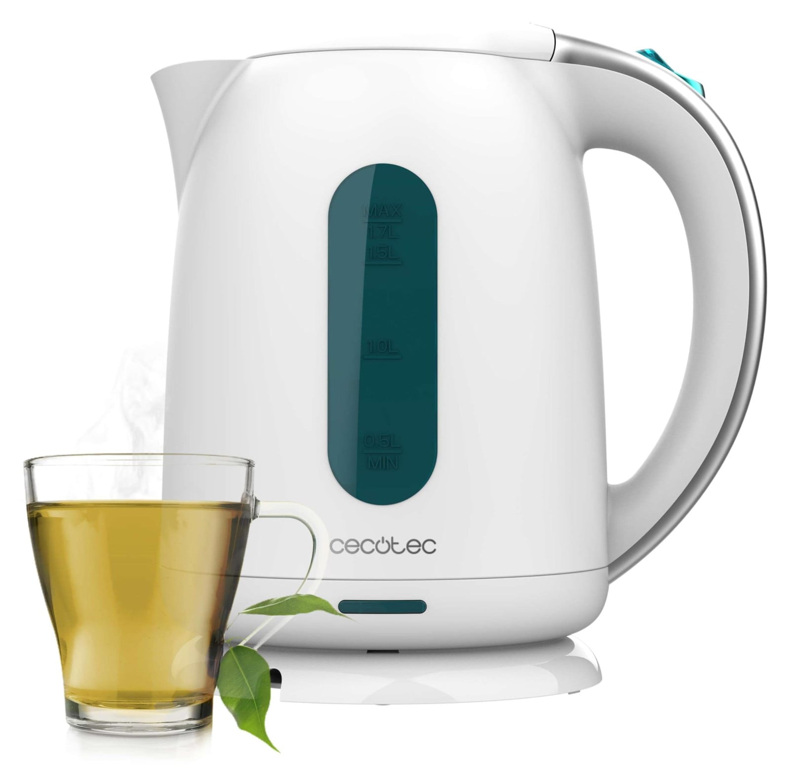 Cecotec Thermosense 180 Waterkoker, 1,7 liter, 2200 watt, wit, kunststof, met waterniveau-indicator, draadloos