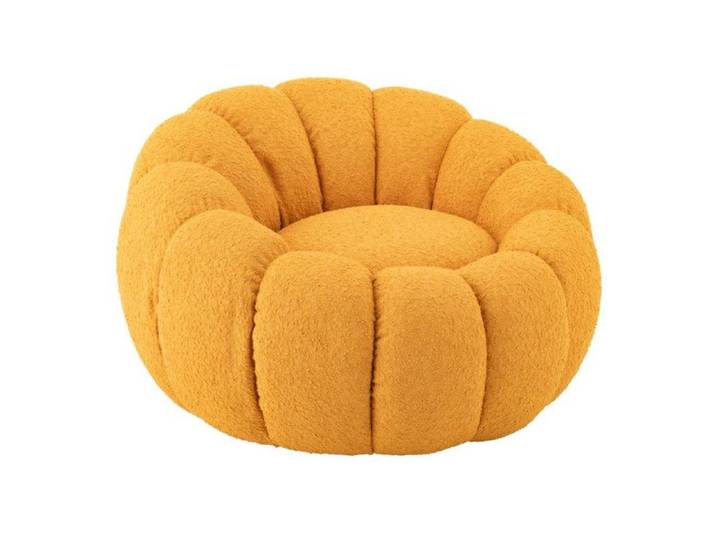 Fauteuil Coquillage en Tissu  Fleur  101cm Moutarde