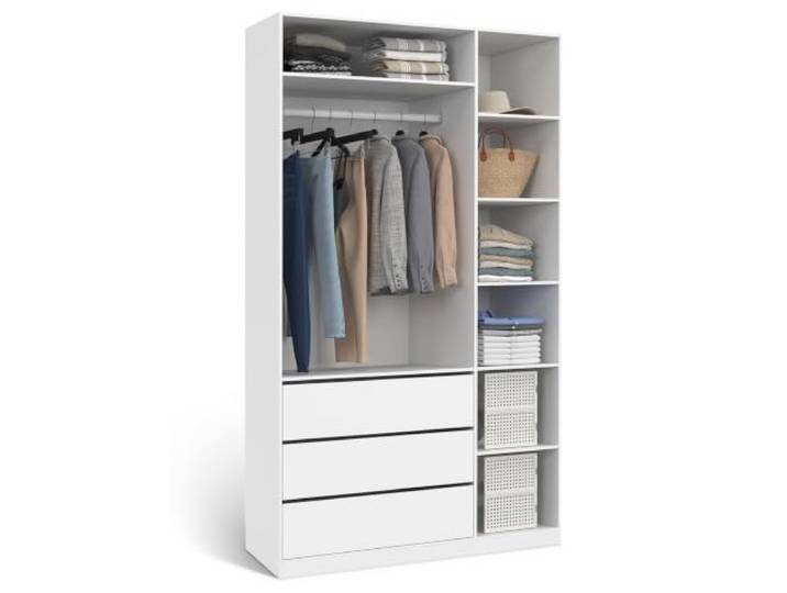 IDMarket - Dressing TAYLOR 120 x 55 x 200 cm blanc Avec penderie + 7 étagères + 3 tiroirs avec gamme taylor